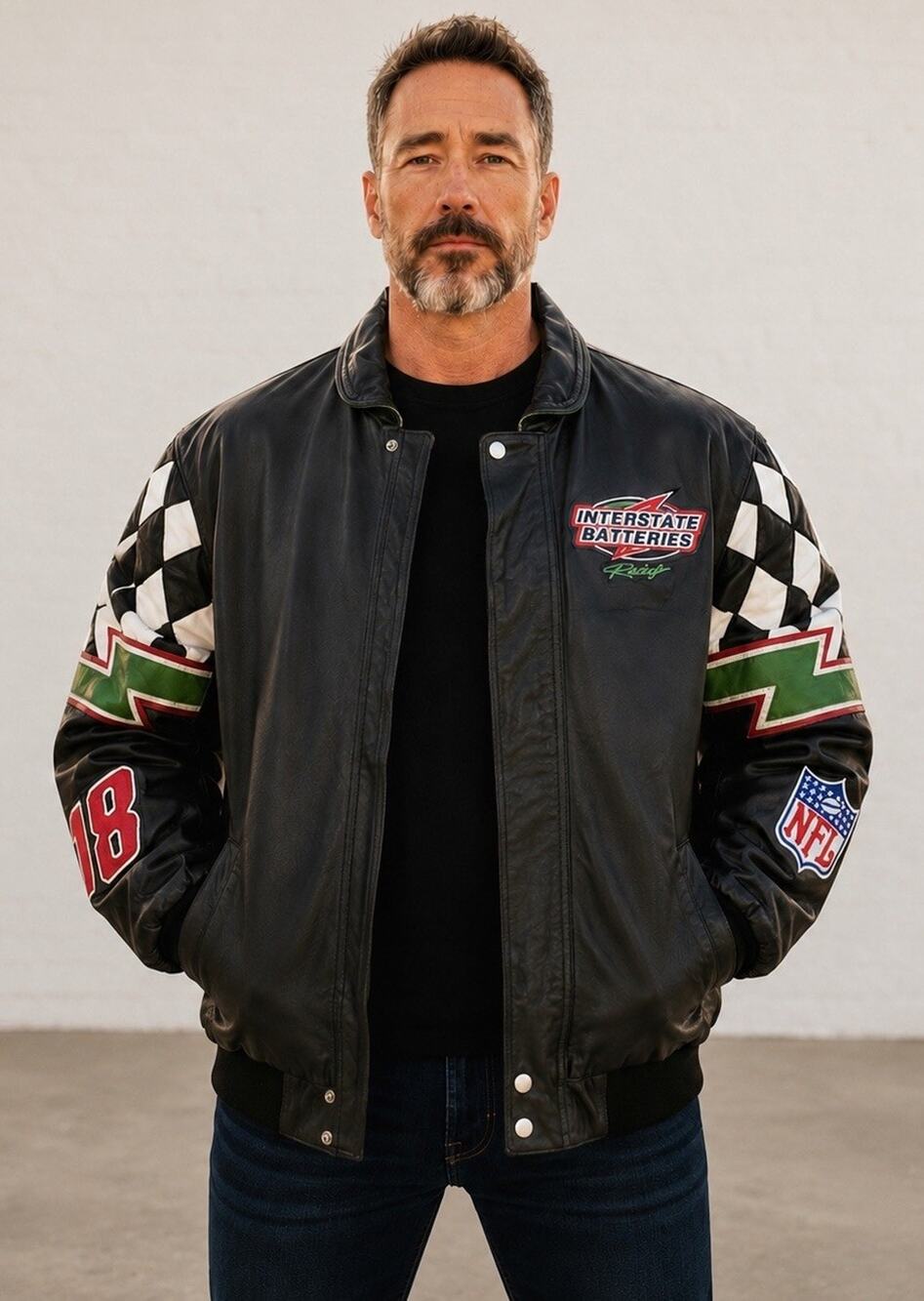Vintage Jeff Hamilton Interstate Batteries Racing Leather Jacket XL NASCAR NFL